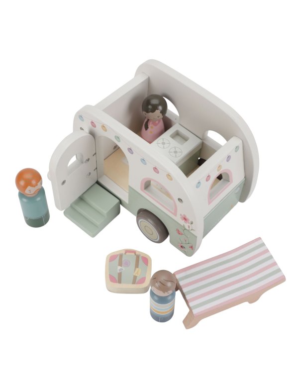 Voiture avec caravane en bois