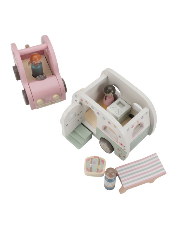 Voiture avec caravane en bois