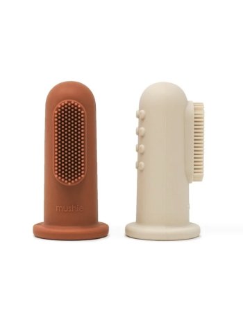 Brosse à dents bébé à doigts - rouille/beige - Mushie