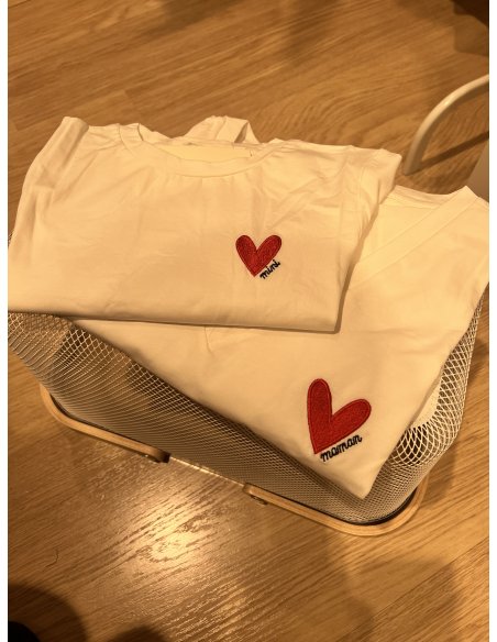 T-shirt petit coeur brodé Maman / Mini