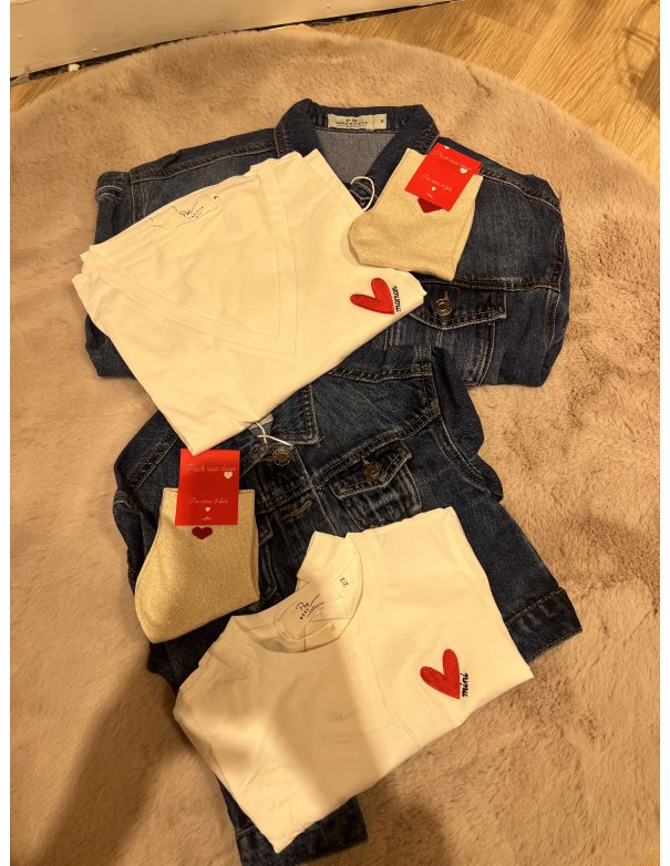 T-shirt petit coeur brodé Maman / Mini T-shirt petit coeur brodé Maman / Mini