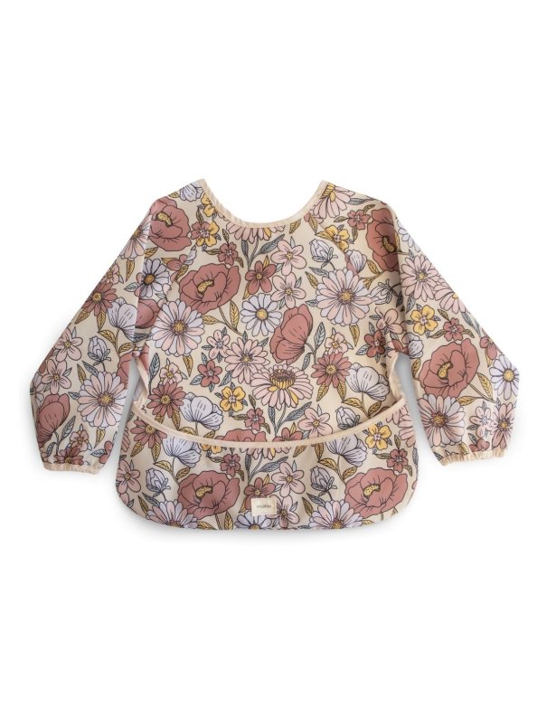 Bavoir à longues manches - Retro flowers mushie