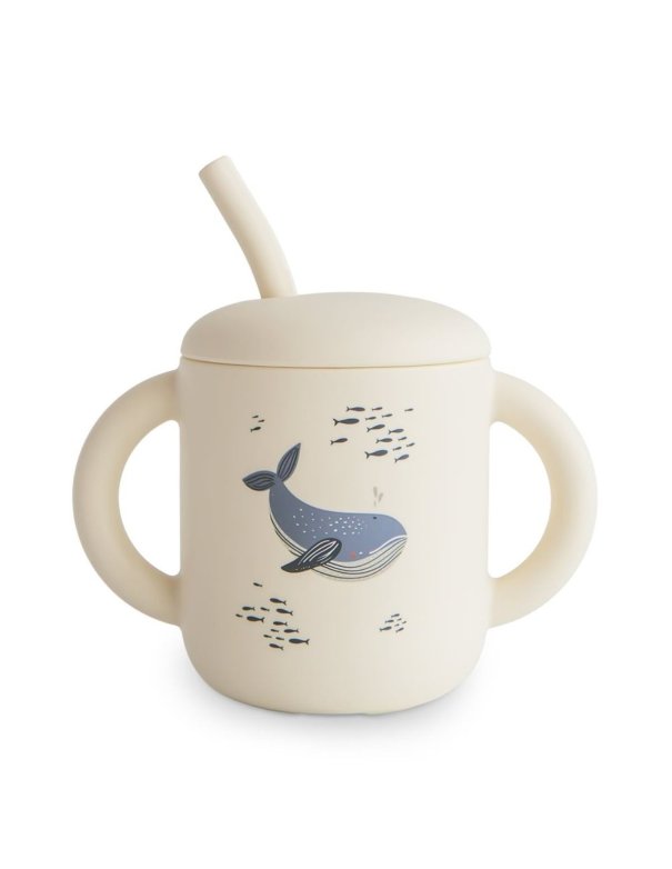 Tasse d'apprentissage + paille silicone - Baleine
