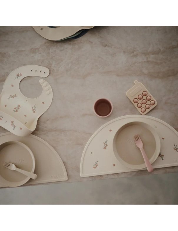 Bavoir en silicone - Pink flowers -...