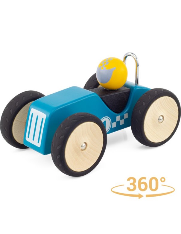 Voiture bolide en bois - bleu