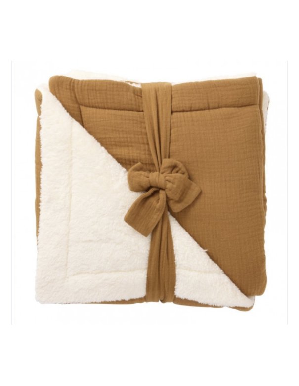 Couverture peluche double gaze & microfibre - Havane