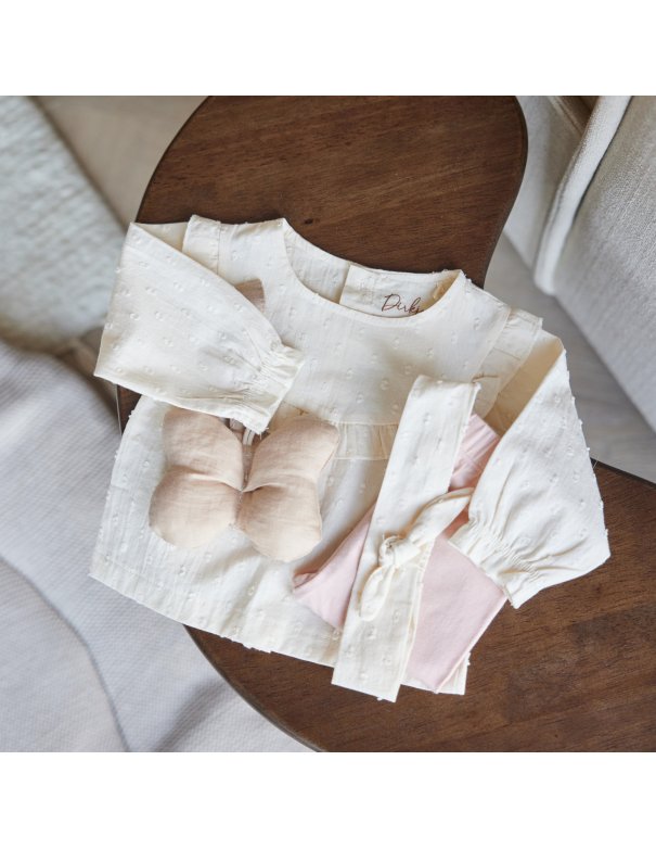 Blouse bébé manches longues + bandeau coton bio
