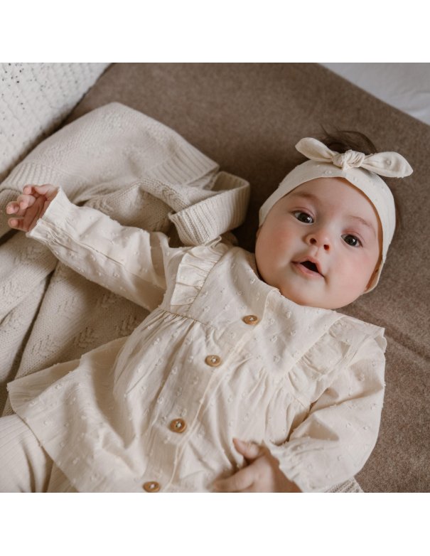 Robe bébé manches longues + bandeau coton bio