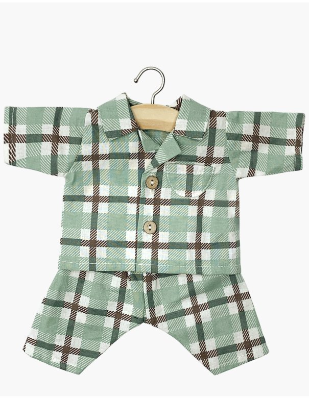 Pyjama Albert - Minikane en coton à carreaux Tartan vert /