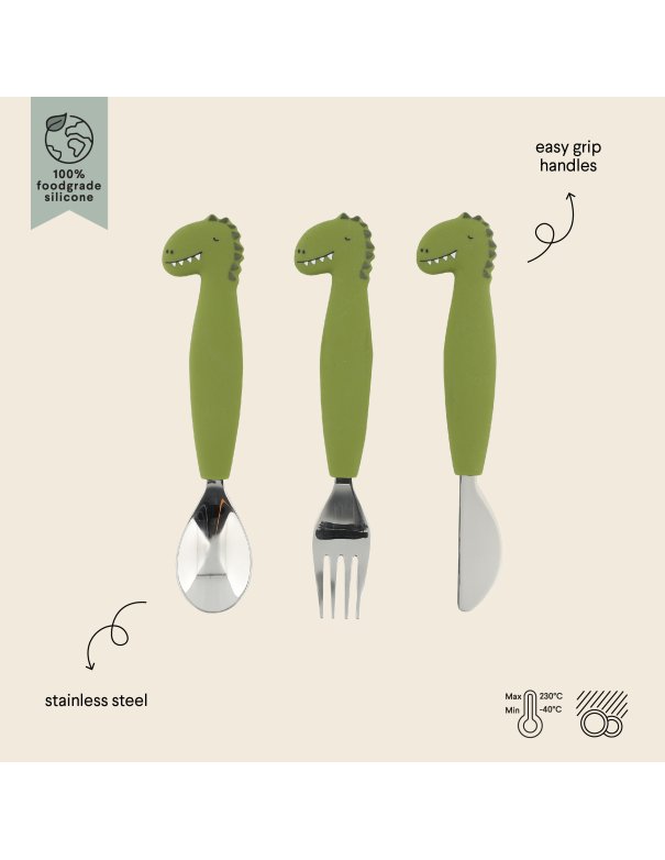 Couverts en silicone pack de 3 - Dino...