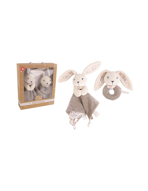 Coffret doudou + hochet Lapin Dodo d'amour idée cadeau naissance