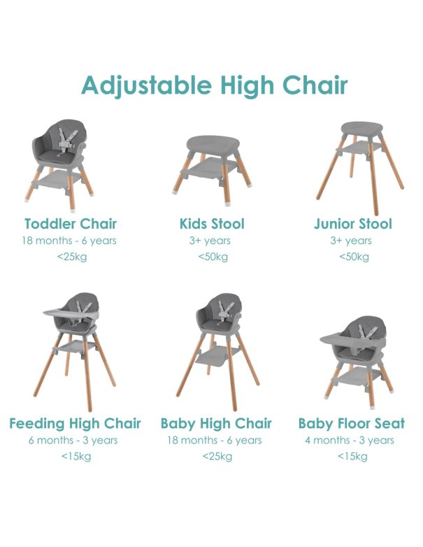 Chaise haute 6 en 1 - Gris