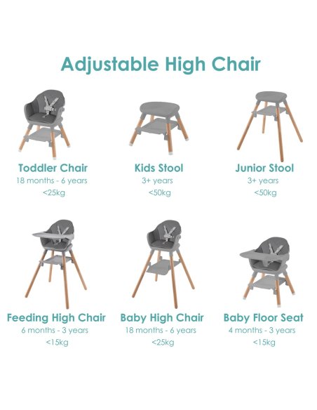 Chaise haute 6 en 1 - Gris