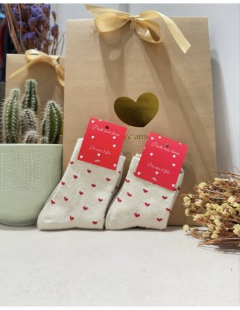 Chaussette multi coeur mère / fille - beige doré