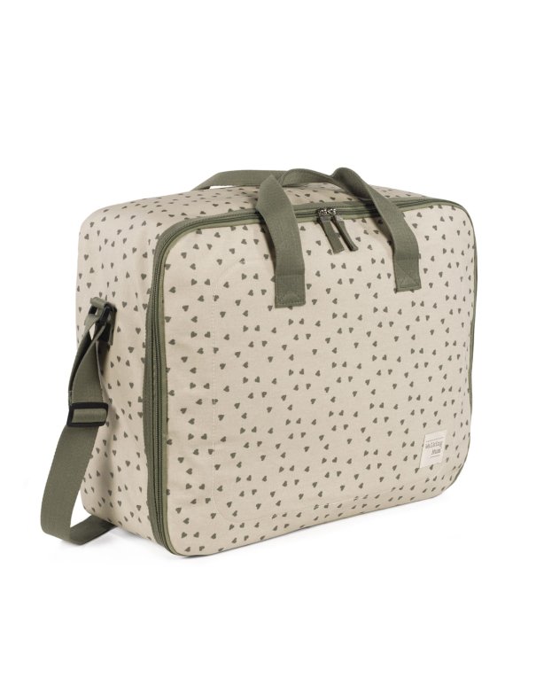 Valise de maternité coeurs POPPY - sauge