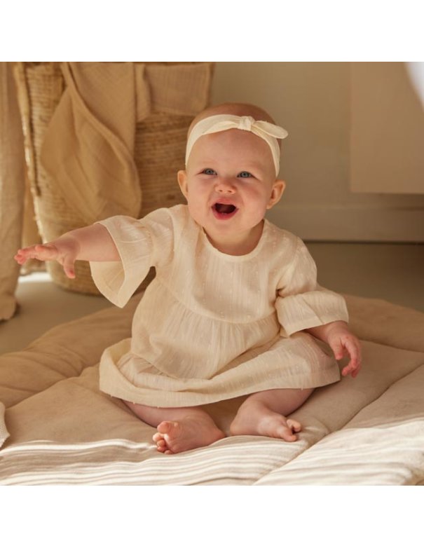 Robe manches 3/4 + bandeau coton bébé fille