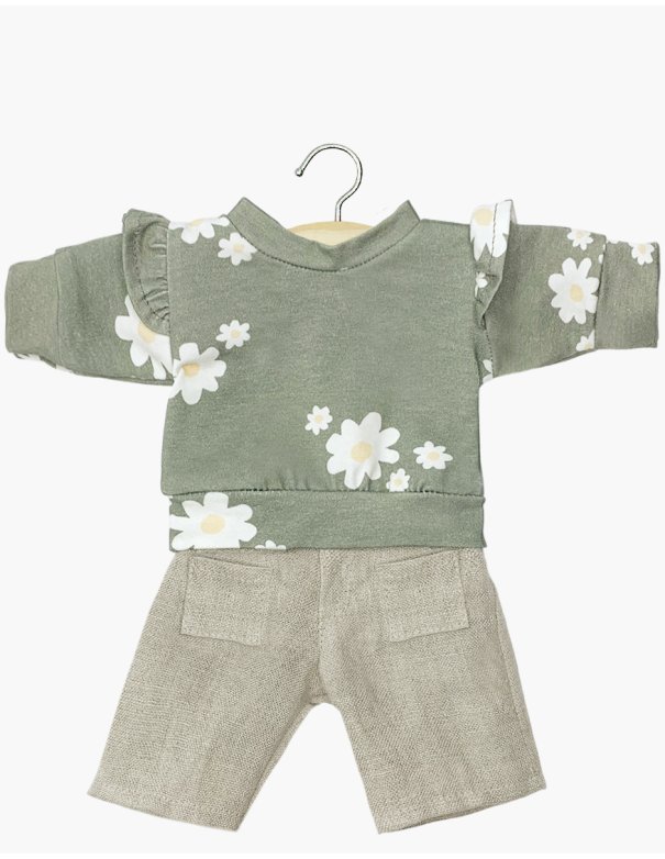 Ensemble Liliane top en jersey Marguerites et pantalon jean lin minikane