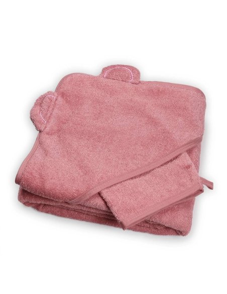 Cape de bain 100x100 - Ourson FRAMBOISE