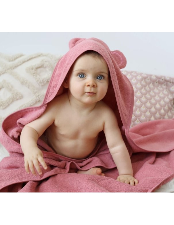 Cape de bain 100x100 - Ourson FRAMBOISE