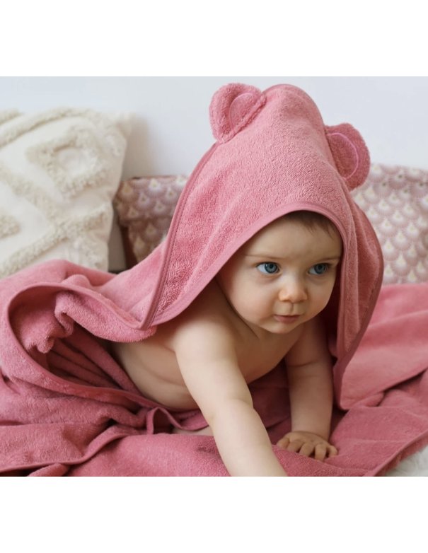 Cape de bain 100x100 - Ourson FRAMBOISE