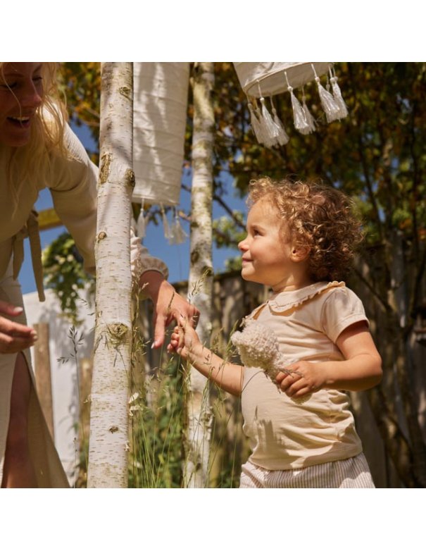 Tshirt fille beige col claudine