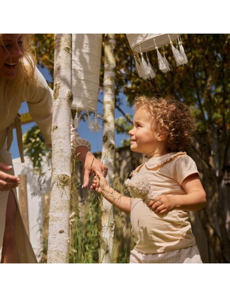 Tshirt fille beige col claudine