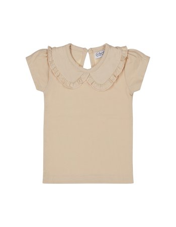 Tshirt fille beige col claudine