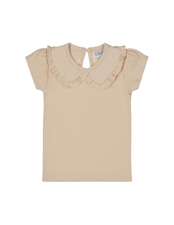 Tshirt fille beige col claudine