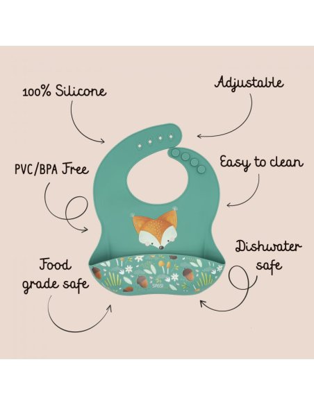 Bavoir en silicone - Crunchy le renard - Sassi