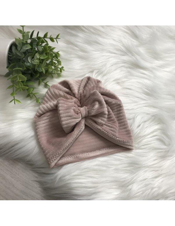 Turban maille en velours doux rose