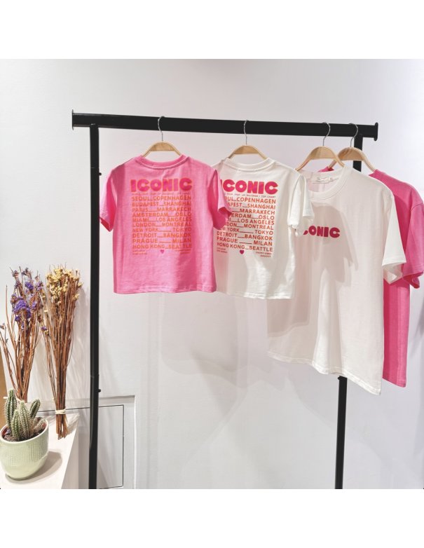 T-shirt col rond ICONIC - Look mère / fille (coloris rose ou