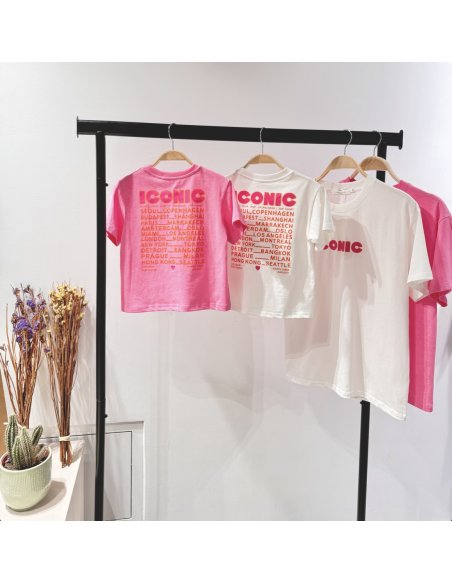 T-shirt col rond ICONIC - Look mère / fille (coloris rose ou