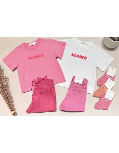 T-shirt col rond ICONIC - Look mère / fille (coloris rose ou