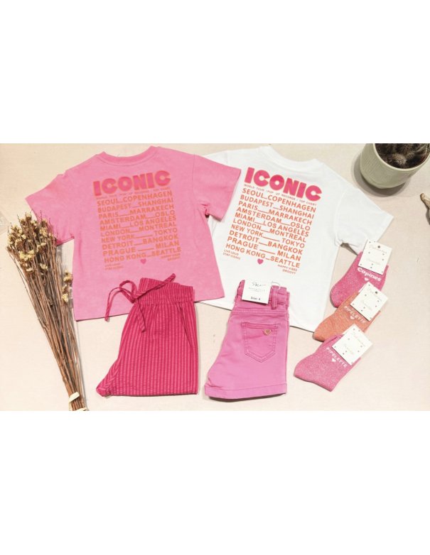 T-shirt col rond ICONIC - Look mère / fille (coloris rose ou