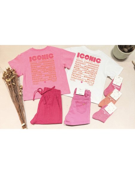 T-shirt col rond ICONIC - Look mère / fille (coloris rose ou