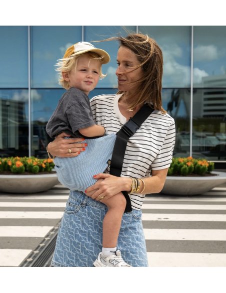 Porte bébé Wildride - denim clair à rayures