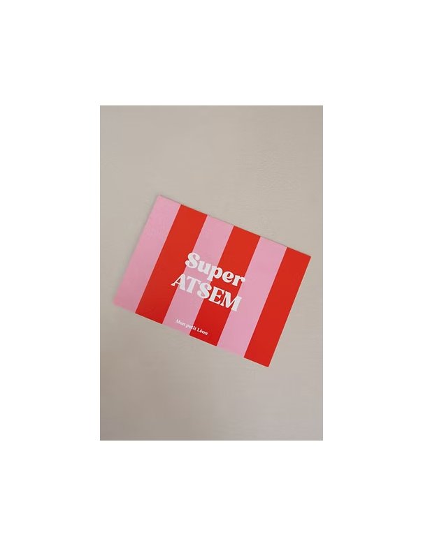 Carte A6 SUPER ATSEM rayures rose rouge