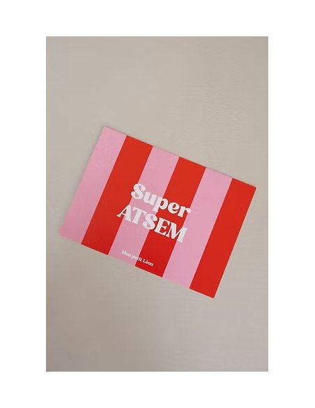 Carte A6 SUPER ATSEM rayures rose rouge