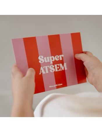 Carte A6 SUPER ATSEM rayures rose rouge 2