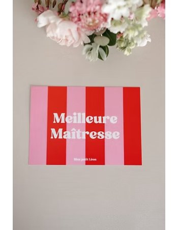 Carte A6 MEILLEURE MAITRESSE rayures rose rouge