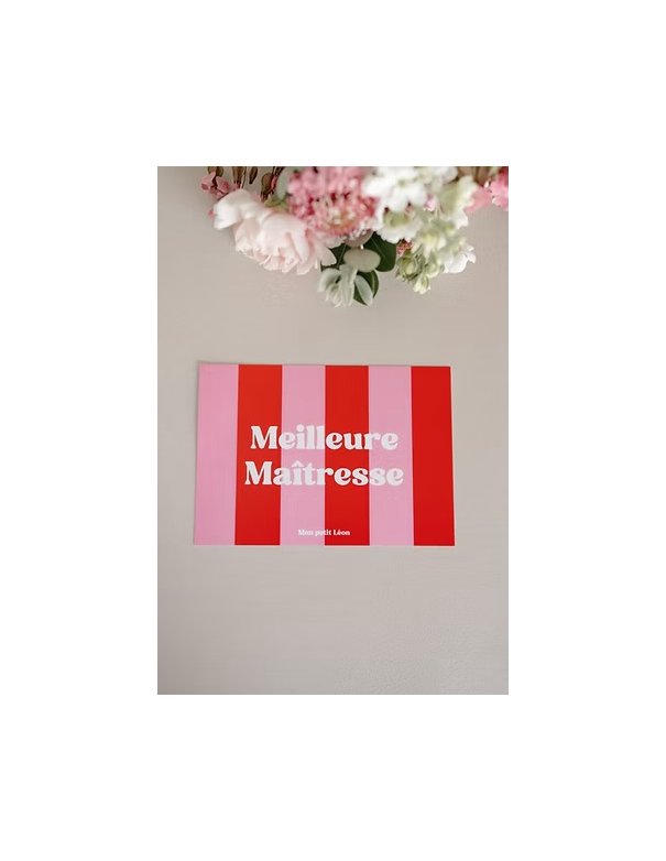 Carte A6 MEILLEURE MAITRESSE rayures rose rouge