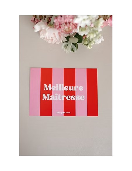 Carte A6 MEILLEURE MAITRESSE rayures rose rouge