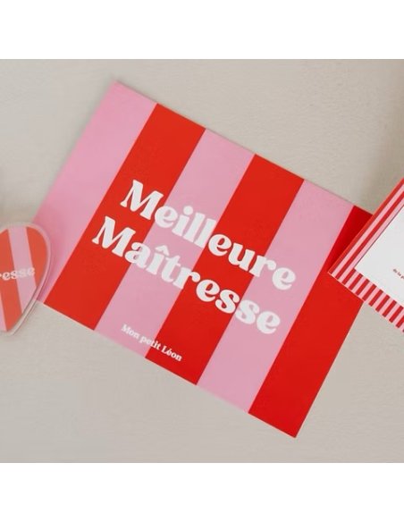 Carte A6 MEILLEURE MAITRESSE rayures rose rouge