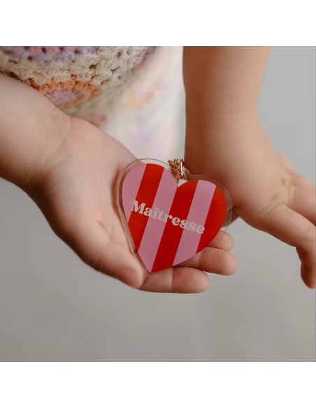 Porte-Clés MAITRESSE rayures rose rouge