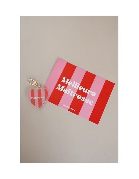 Porte-Clés MAITRESSE rayures rose rouge