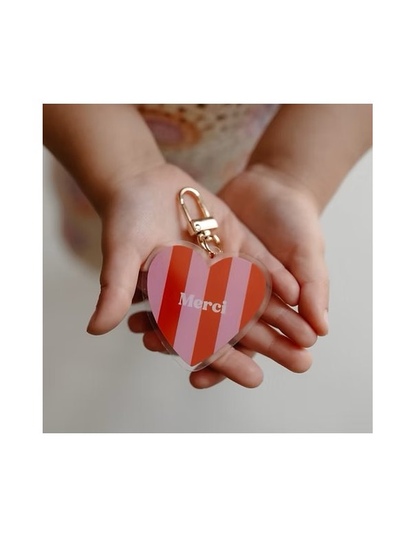 Porte-Clés MERCI rayures rose rouge