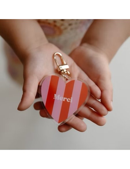 Porte-Clés MERCI rayures rose rouge