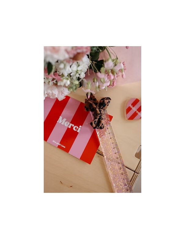 Porte-Clés MERCI rayures rose rouge