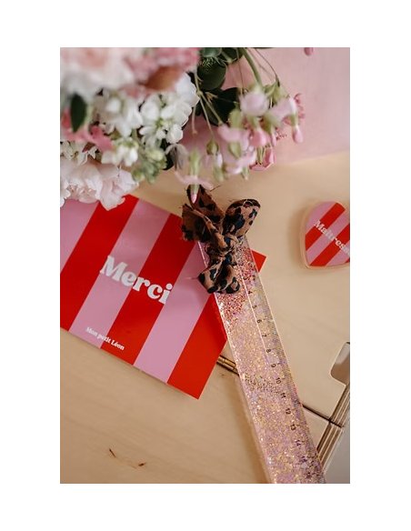 Porte-Clés MERCI rayures rose rouge