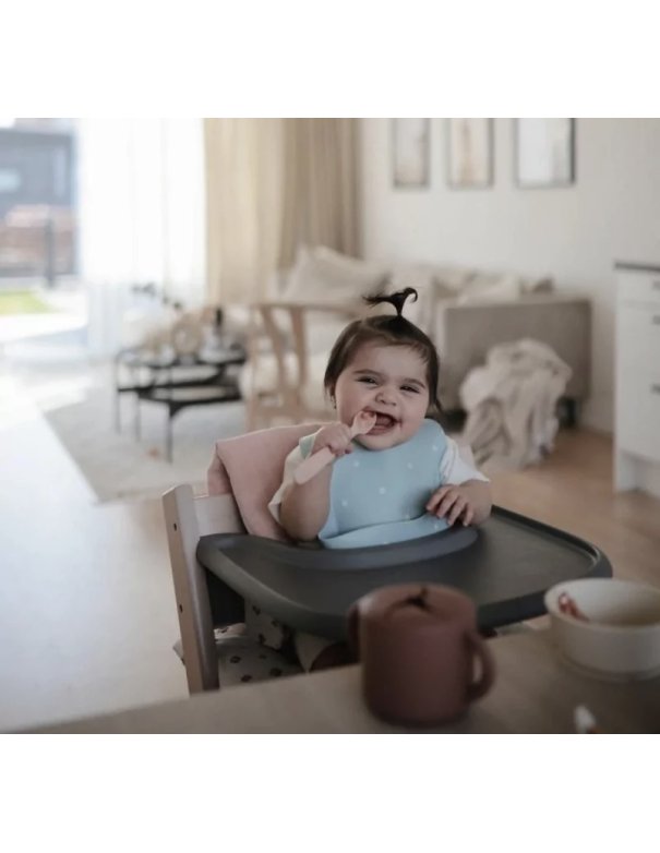 Bavoir en silicone - Bleu à marguerites blanche - Mushie